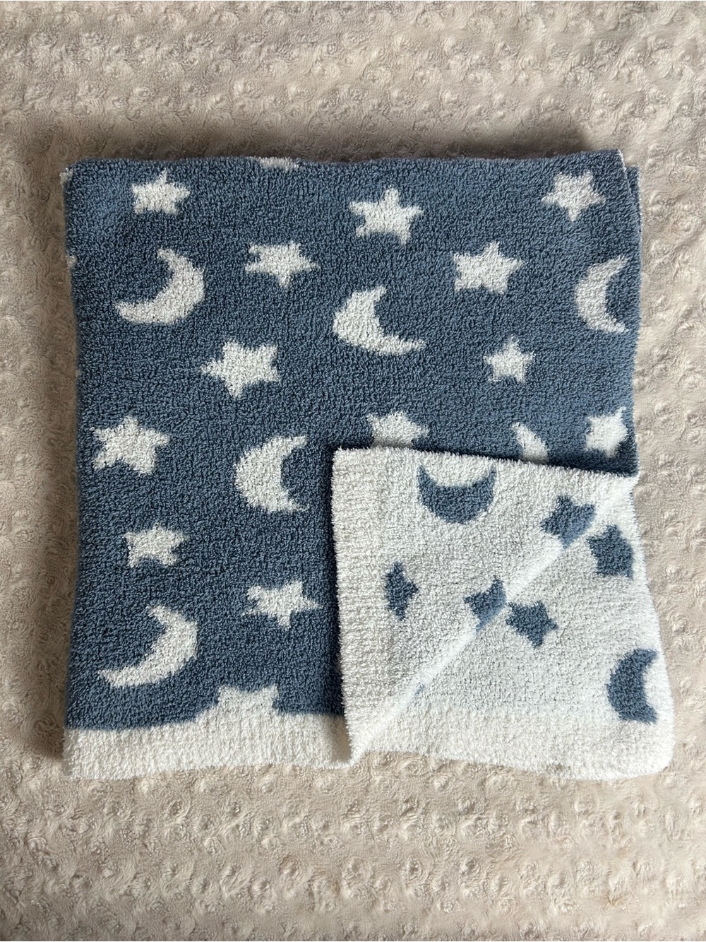 Parent's Choice Blue White Moon & Stars Baby Blanket Chenille Knit Soft